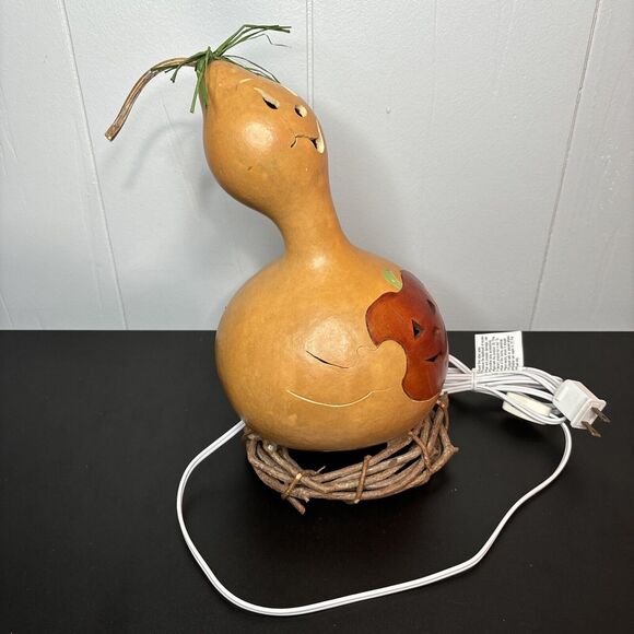 Halloween Gourd Hand Carved Ghost Jack-o-Latern Light - Picture 2 of 16